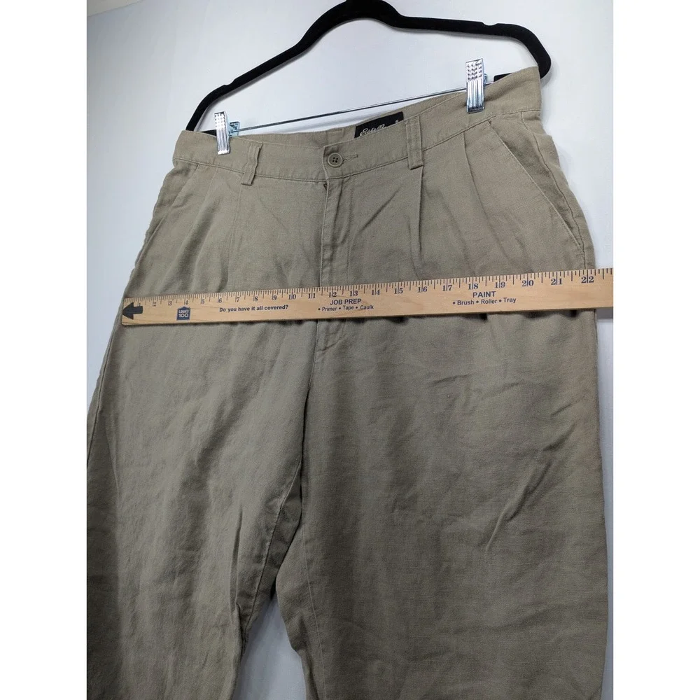 Eddie Bauer‎ Mens 35x32 Pleated Linen Pants Khaki Tan Cuffed Straight Trousers